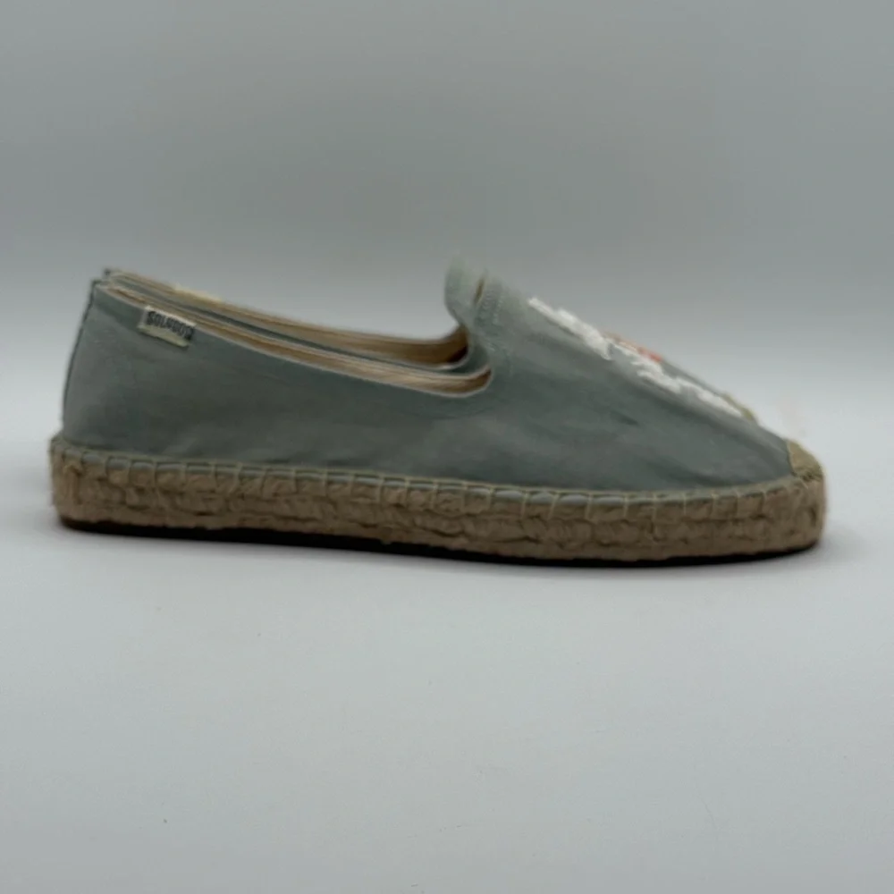 Soludos La Vie En Rosé Embroidered Espadrille Flats Blue Canvas Slip-On Shoes